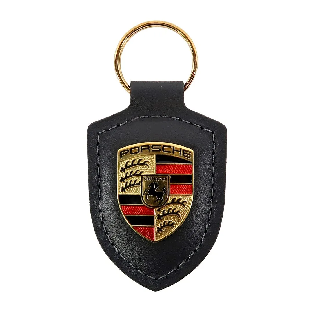 Porsche Crest porte-clés cuir écusson métal