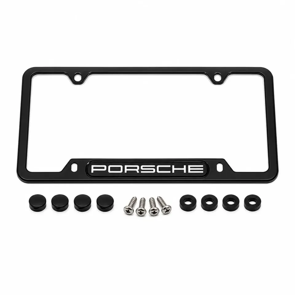 Porsche Cadre plaque immatriculation inox noir mat